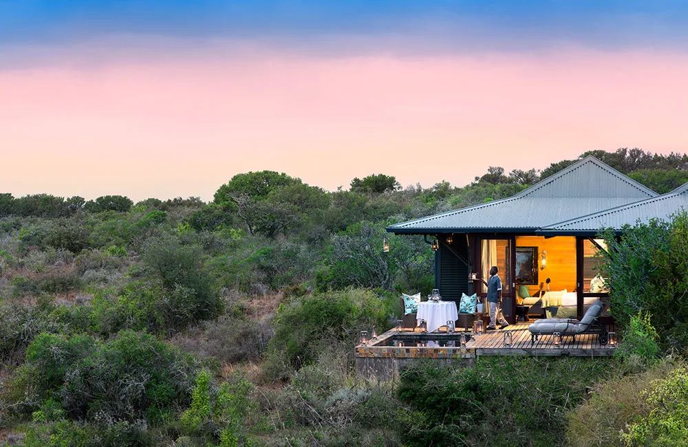An Ecca Lodge suite tucked into the bushveld at golden hour