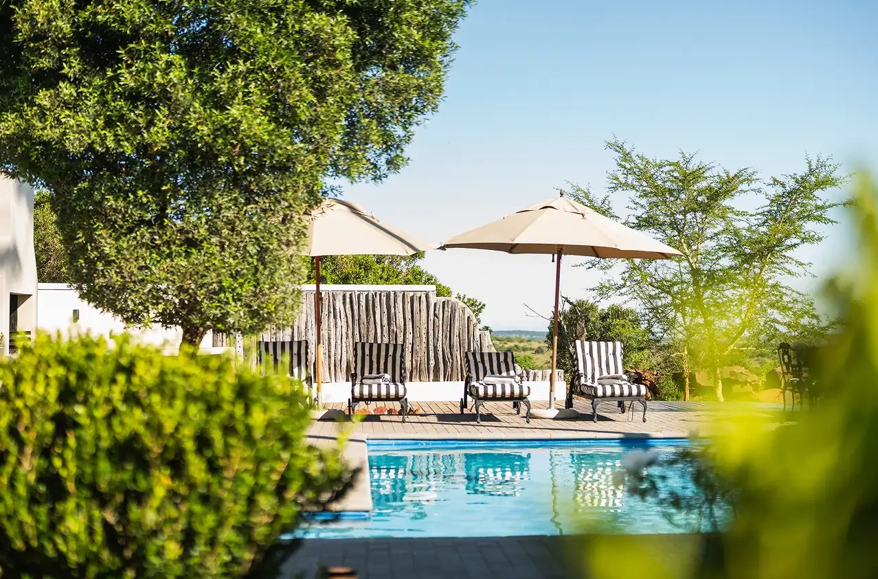 Mills Manor private pool and umbrellas