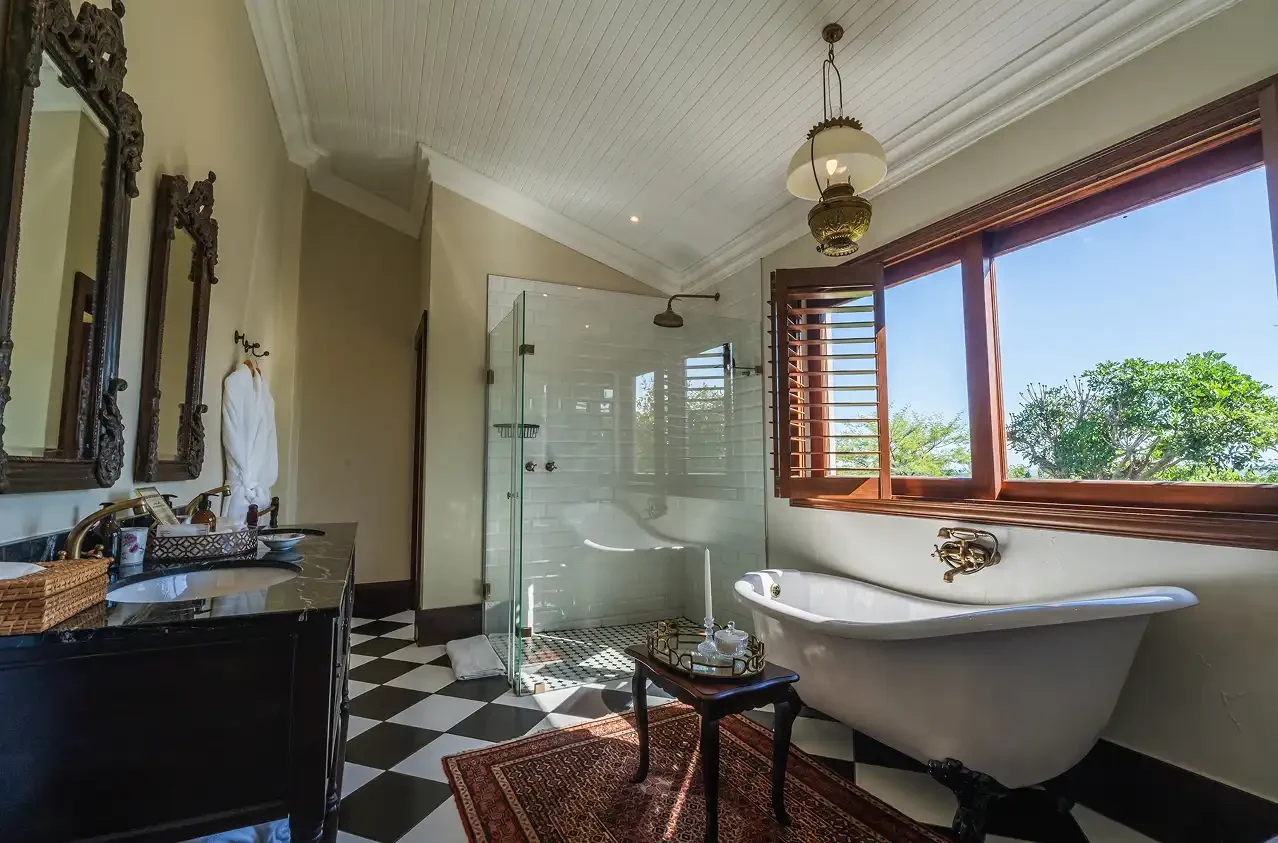 Mills Manor luxury bathroom with clawfoot tub