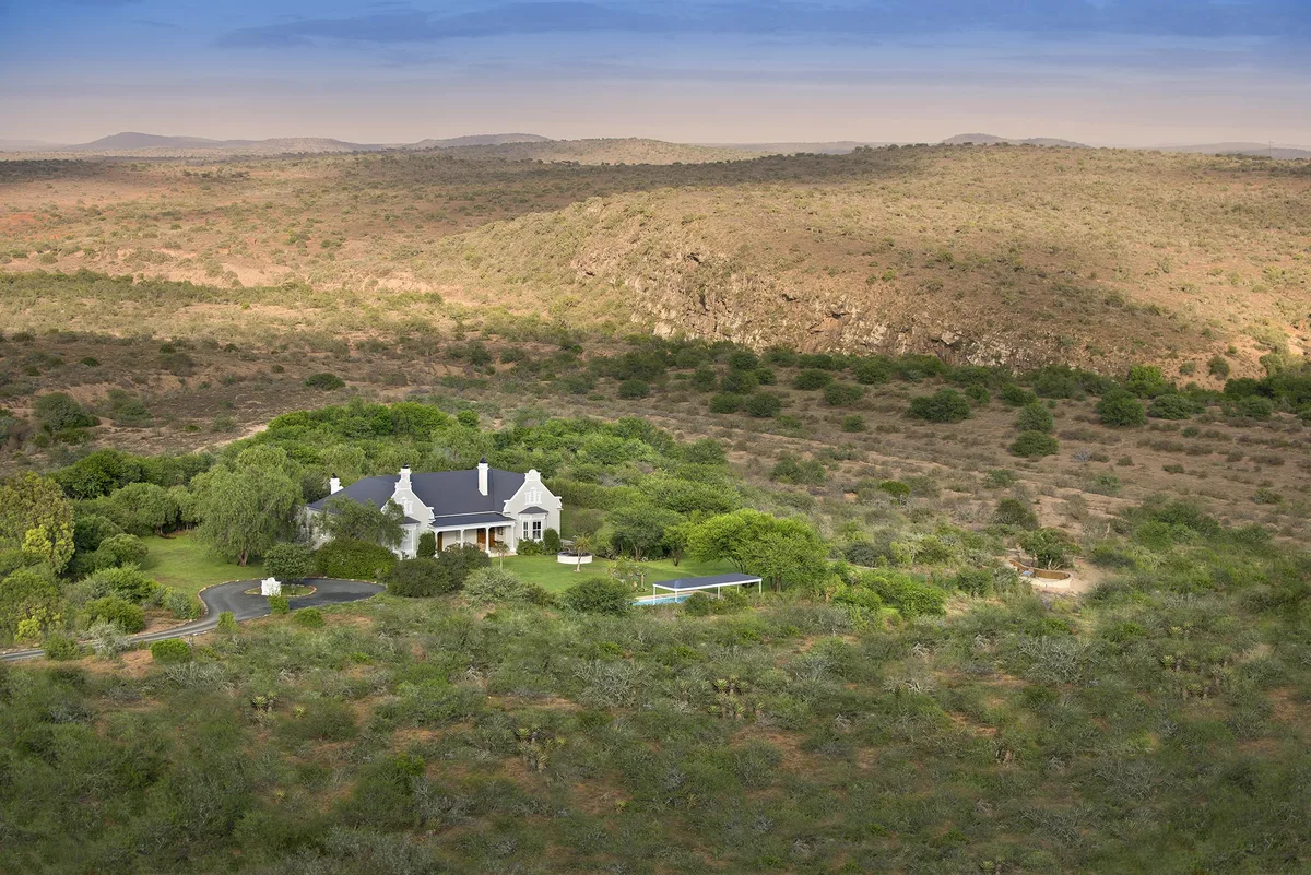 Aerial view of Uplands Homestead in the remote west of the Kwandwe reserve